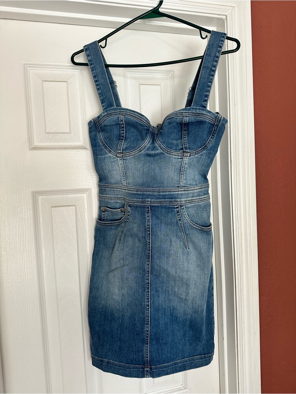 Guess Blue Denim Bustier Mini Dress